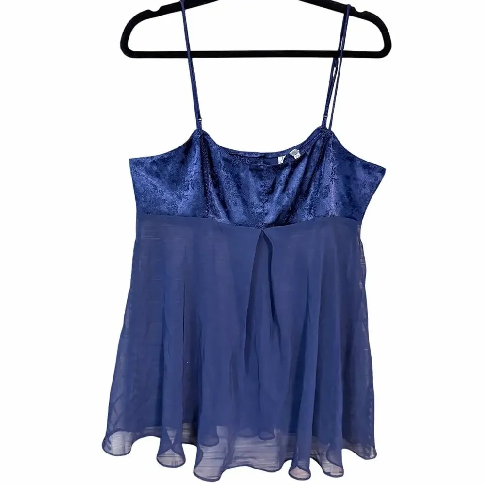 Vintage Y2K Victoria’s Secret navy blue babydoll chemise large satin chiffon